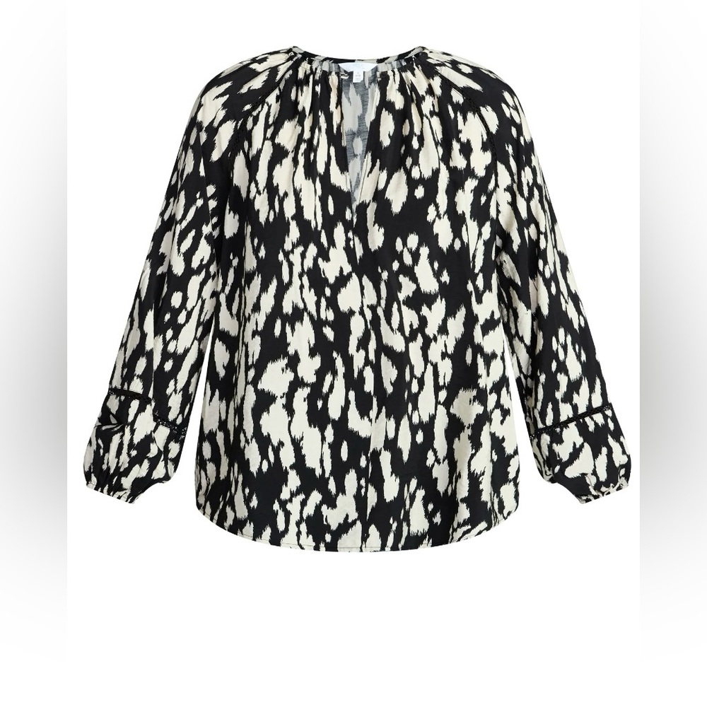 NWT Time and Tru Peasant Blouse XS Black and Cream Boho Abstract Print